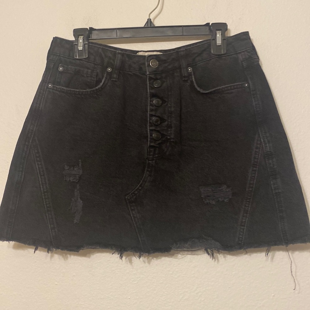 Free People We The Free Black Distressed Denim Mini Skirt